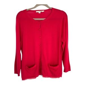 Boden Red 100% Wool Cardigan – Size 12 | Front Pockets | Small Flaw
